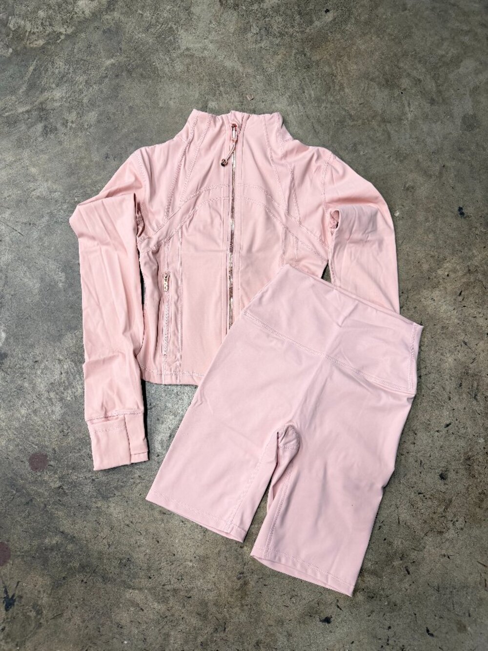 Lululemon Pink Cropped Nulu Jacket and Shorts Set